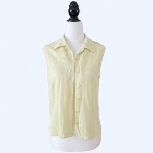 Vintage Frilli Womens Pastel Yellow Floral Embroidered Button-up Shirt Boho M
